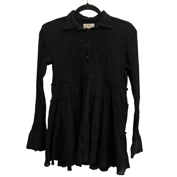 Denim & Supply Y2K Cotton Gauzy Crinkle Fit & Flare shirt sz S Romantic Goth Boh - Picture 1 of 8